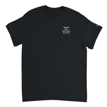 "No Holidays, Just Away Days" Embroidered Tee (Black)